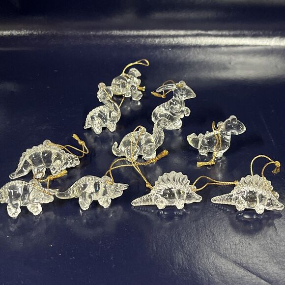 VTG Lot Of 10 Various Dinosaur Clear Acrylic christmas ornaments 1.5-2” Rare -D8